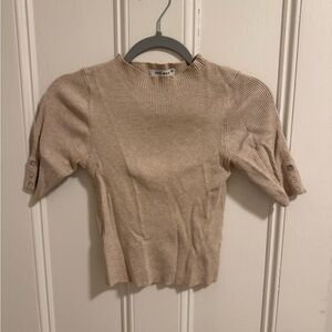 Ribbed Beige Buttoned Sleeve Sweater